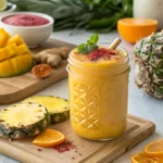 Colorful immune-boosting smoothie with fresh fruits and superfoods