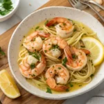 Delicious shrimp scampi with garlic butter sauce and fresh parsley"