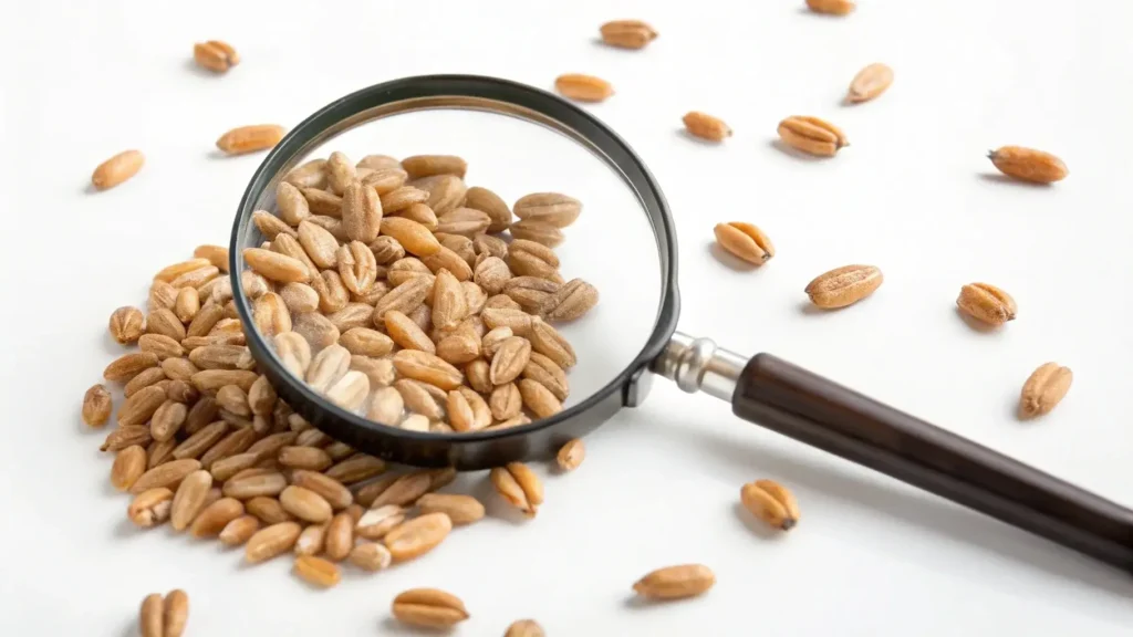 Detailed macro shot of a wheatberry showing its layers
