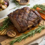 Deliciously cooked arm roast with crispy edges and fresh herbs