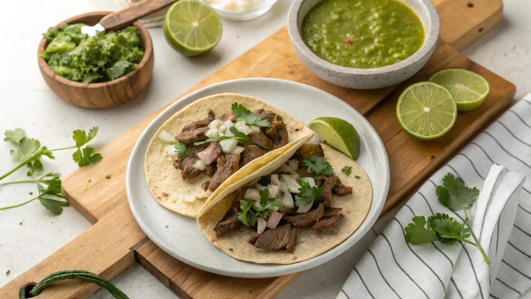 Mouthwatering tacos de lengua with tender beef tongue, fresh cilantro, and lime