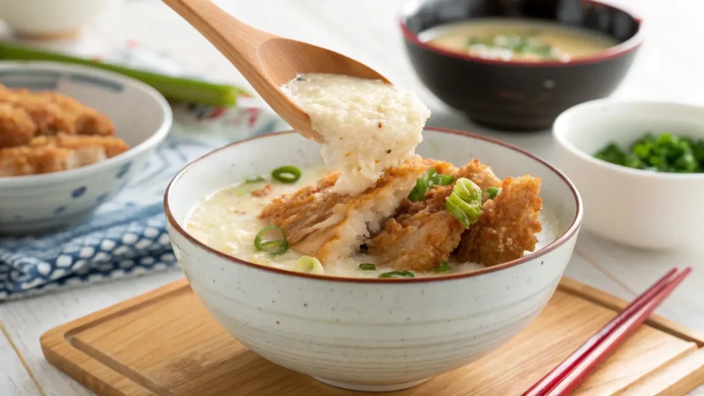 Tempura chicken being dipped into light batter