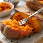 Comparison of soaked vs. unsoaked sweet potato, highlighting moisture retention