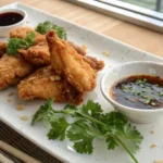 Golden crispy tempura chicken with tentsuyu dipping sauce