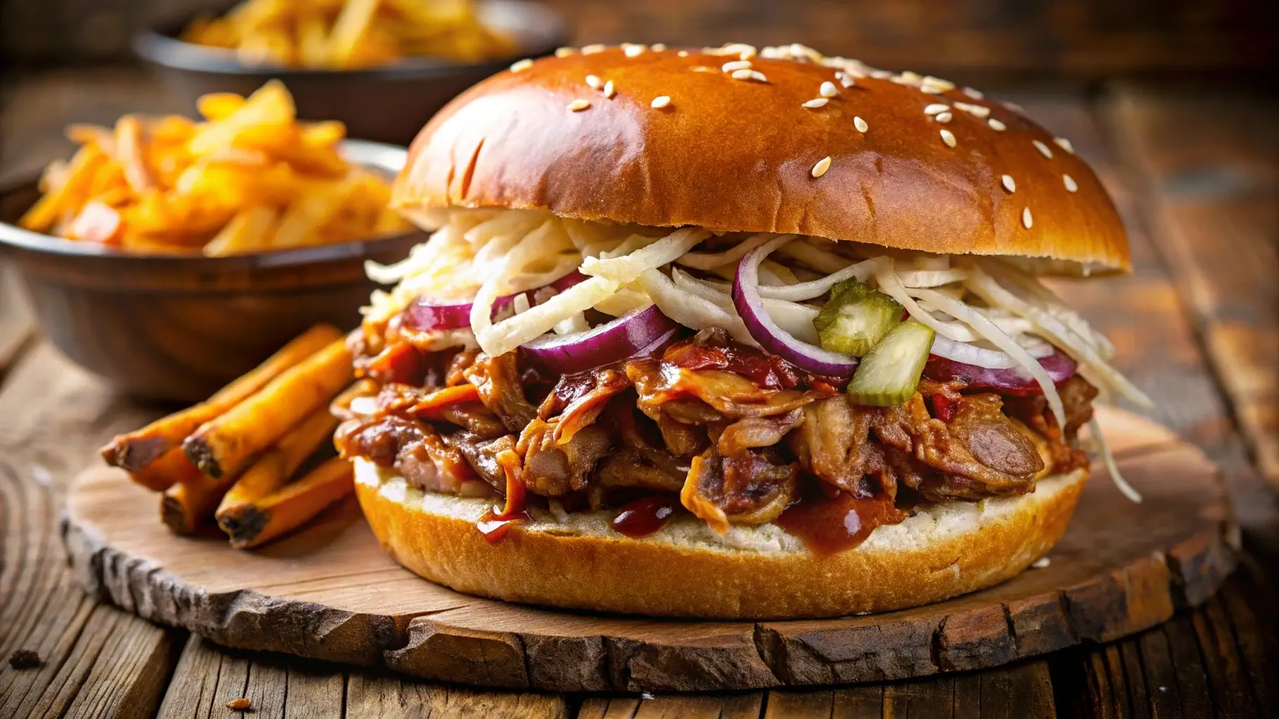 Memphis-style BBQ sandwich with pulled pork, coleslaw, and tangy sauce on a soft bun